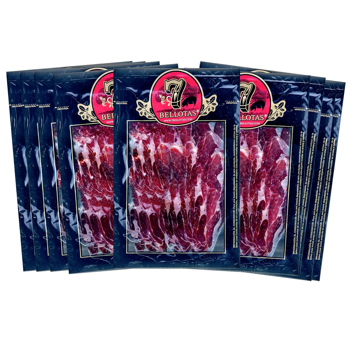 7 BELLOTAS 50% Iberian Race Shoulder Ham | Made From Free range Iberico Pigs | Spanish Jamon Iberico Pata Negra | 20 Months Natural Curation (Sliced 10 X 100 gr.)