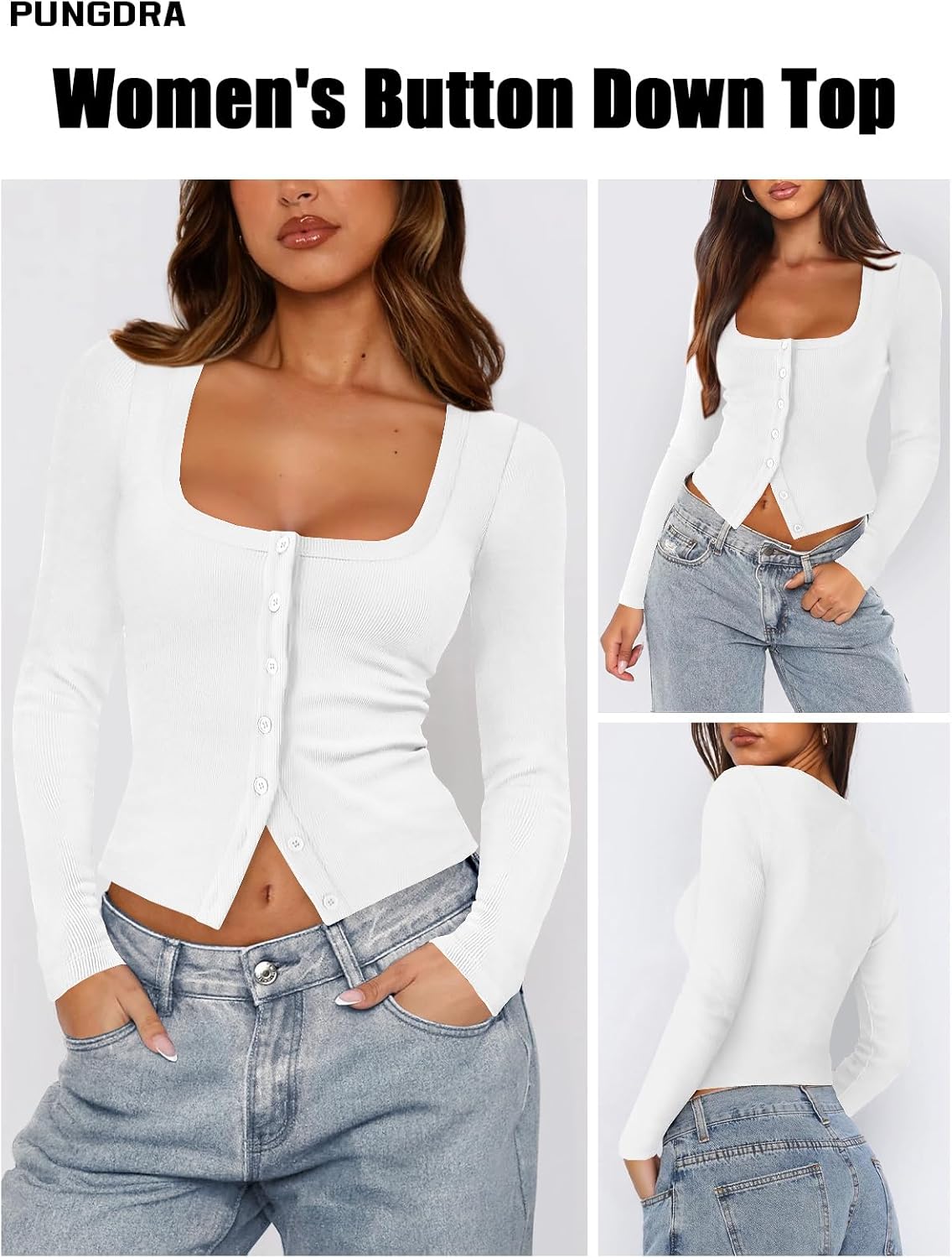 Womens Button Up Tops for Women Knit Ribbed Fitted Button Down Cardigan Long Sleeve Going Out Tops Fall Clothes - Image 3