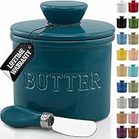 Vista 10 de PriorityChef - Mantequera con tapa con línea de agua, plato de mantequilla francesa de cerámica para dejar en la encimera, color caqui