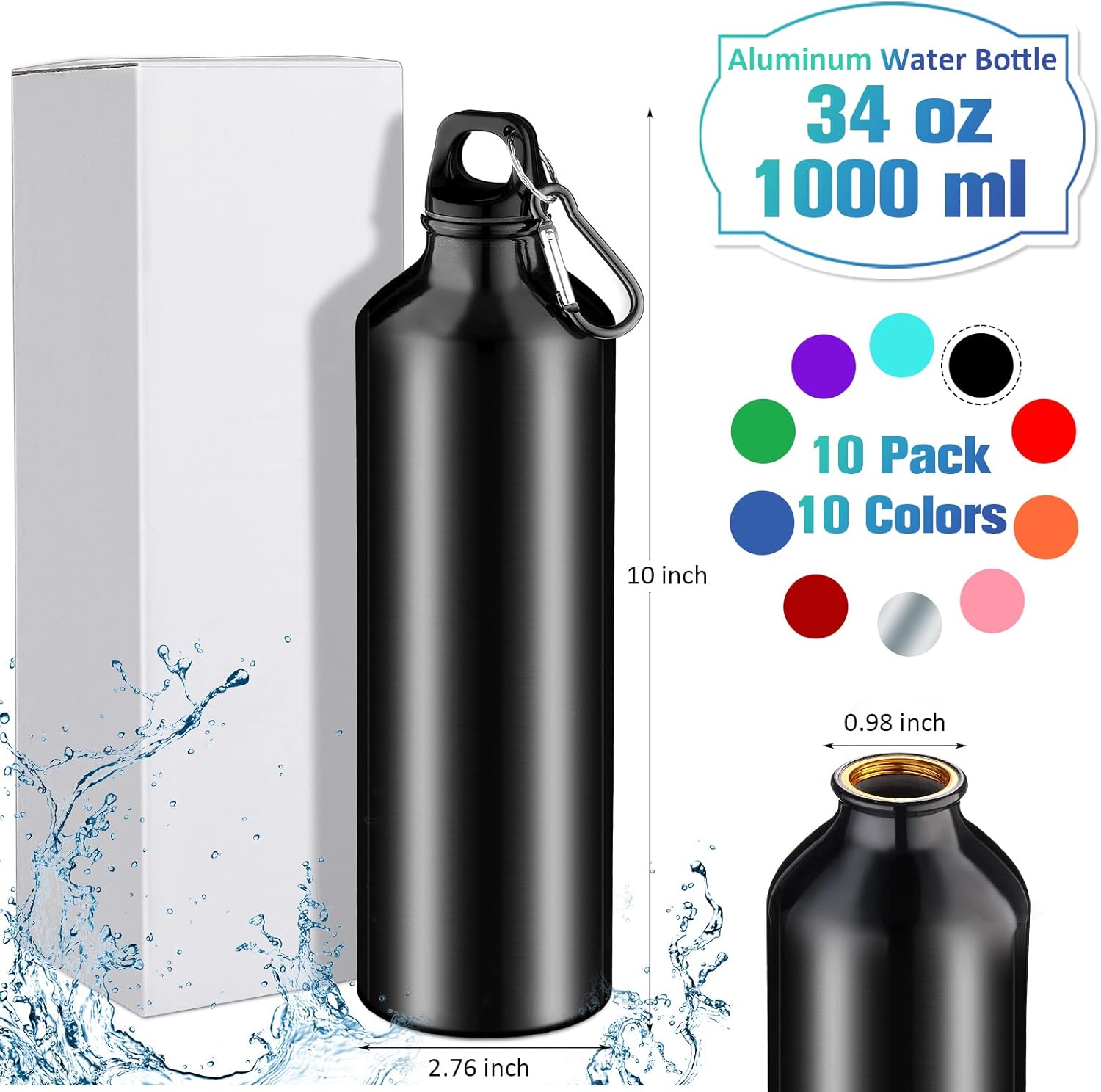 10 Pack Aluminum Water Bottles Lightweight Reusable Bottles Aluminum Travel Cups with Carabiner Leak Proof Team Water Cups in bulk for Gym Sports Bicycle Camping - Image 2