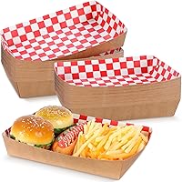 Vista 8 de Bandejas desechables de papel de ajedrez rojo y blanco, 5 libras, papel kraft resistente, barcos para servir alimentos, 10.2 x 7.1 x 2 pulgadas