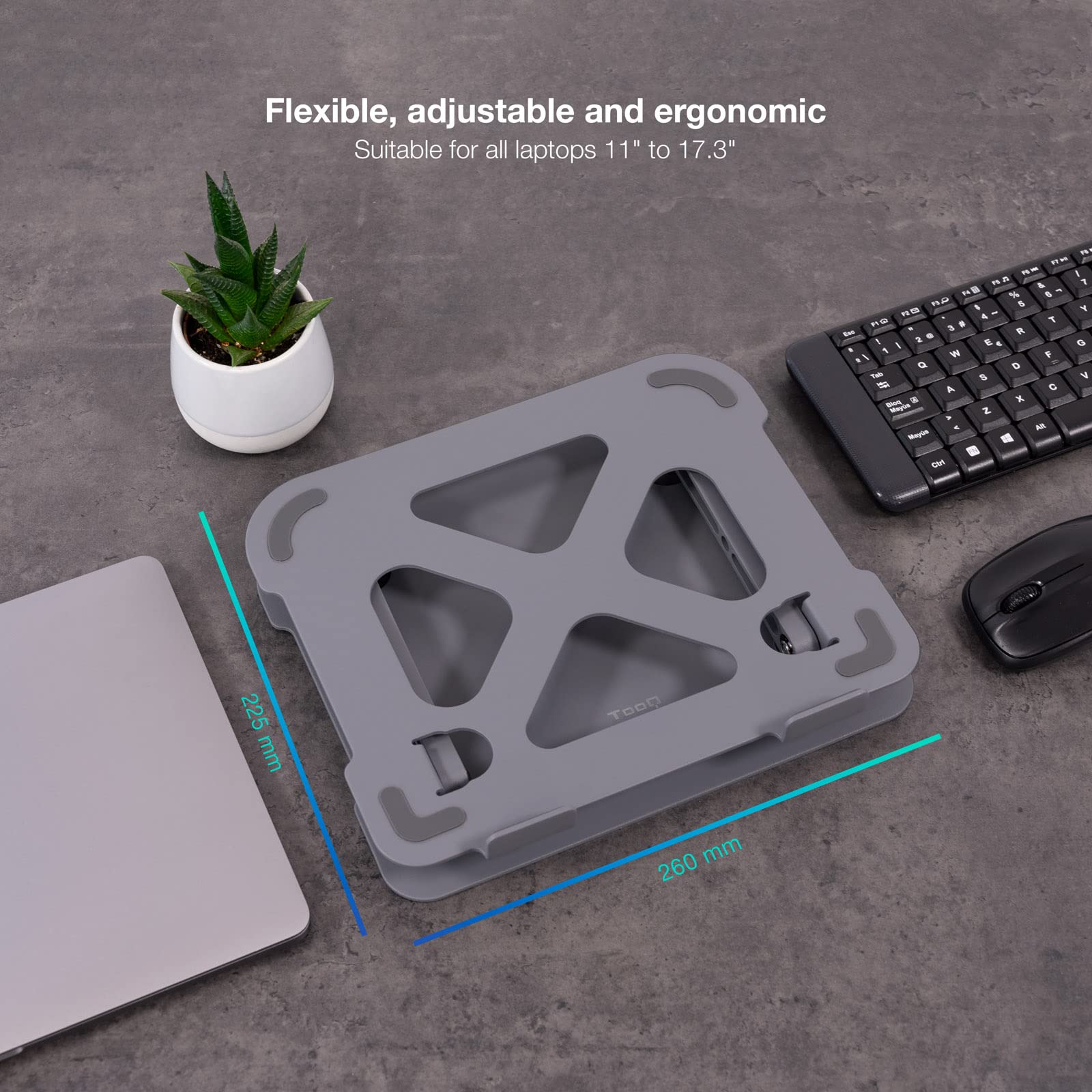 TOOQ TQLRS0012-AL-G - Soporte Elevador de Aluminio Ajustable Ergonómico para Portátiles, Color Gris