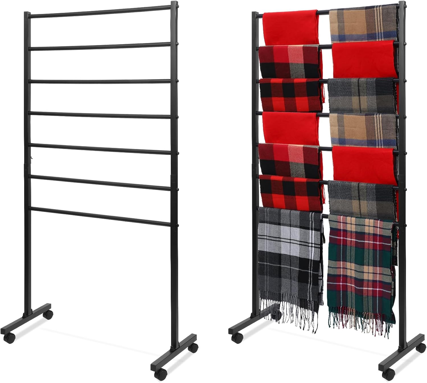 Soaoo 2 Pack Black Metal Scarf Display Rack 7 Tiers