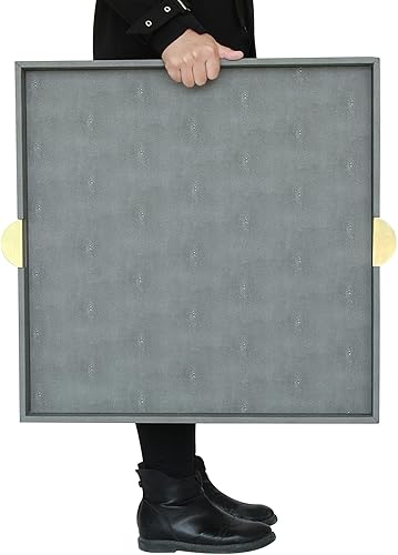 Miniatura 5 de HofferRuffer Bandeja cuadrada extragrande para servir, elegante bandeja otomana de piel sintética con asas doradas, para servir té, café o desayuno