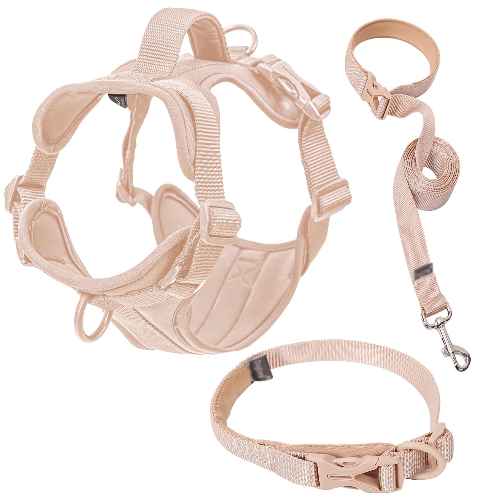 Hundegeschirr - Westengeschirr Mit Gepolsterter Hundeweste, Verstellbarer Leine Und Halsverschluss, Geeignet Für Kleine, Mittlere Und Große Hunde.(Beige,S)