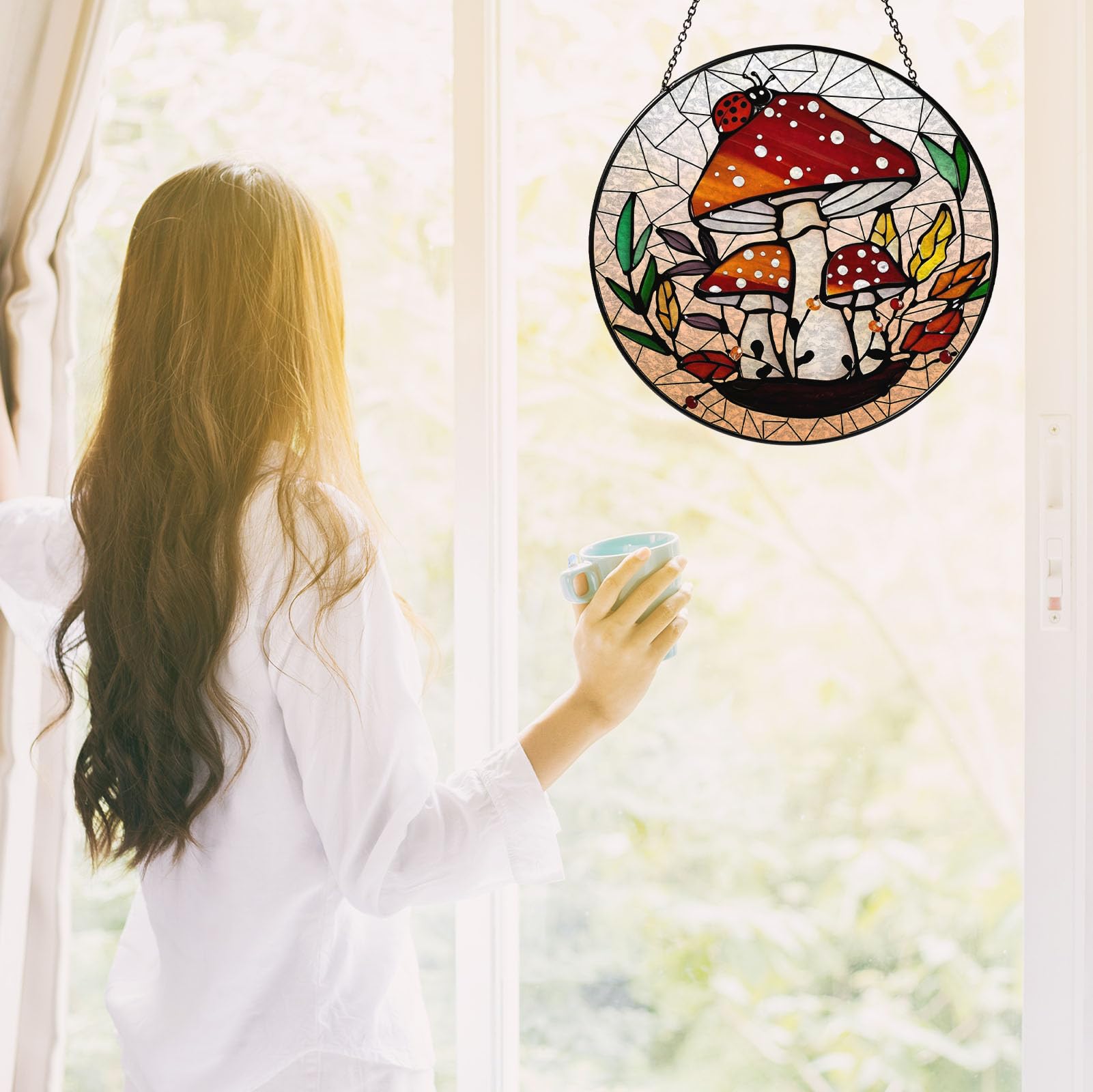 Attrape-soleil en verre teinté à suspendre pour femme - Décoration murale faite à la main - Cadeau de pendaison de crémaillère