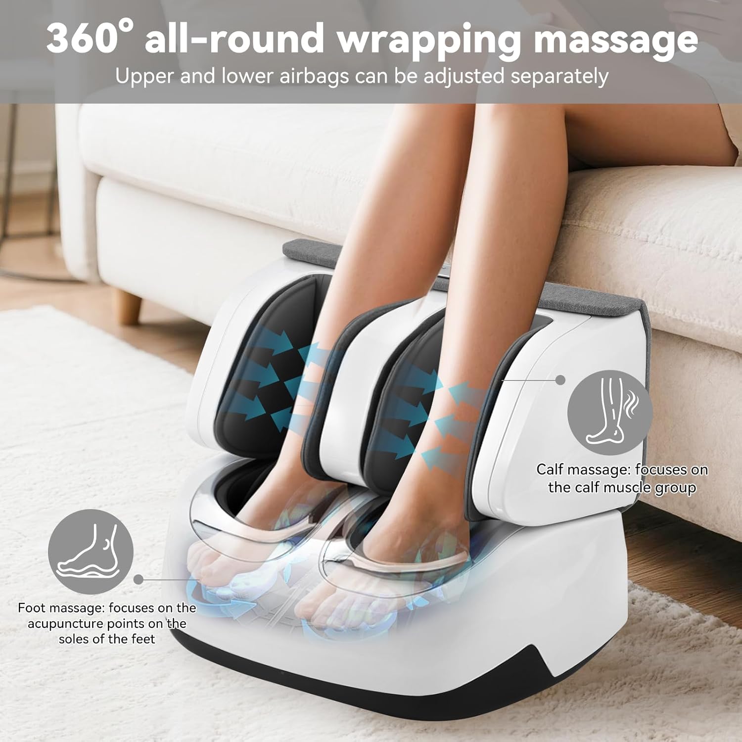 2 in 1 Foot Massager Machine Shiatsu Foot and Calf Massager for Circulation and Pain Feet Massager with Deep Kneading for Pain Relief