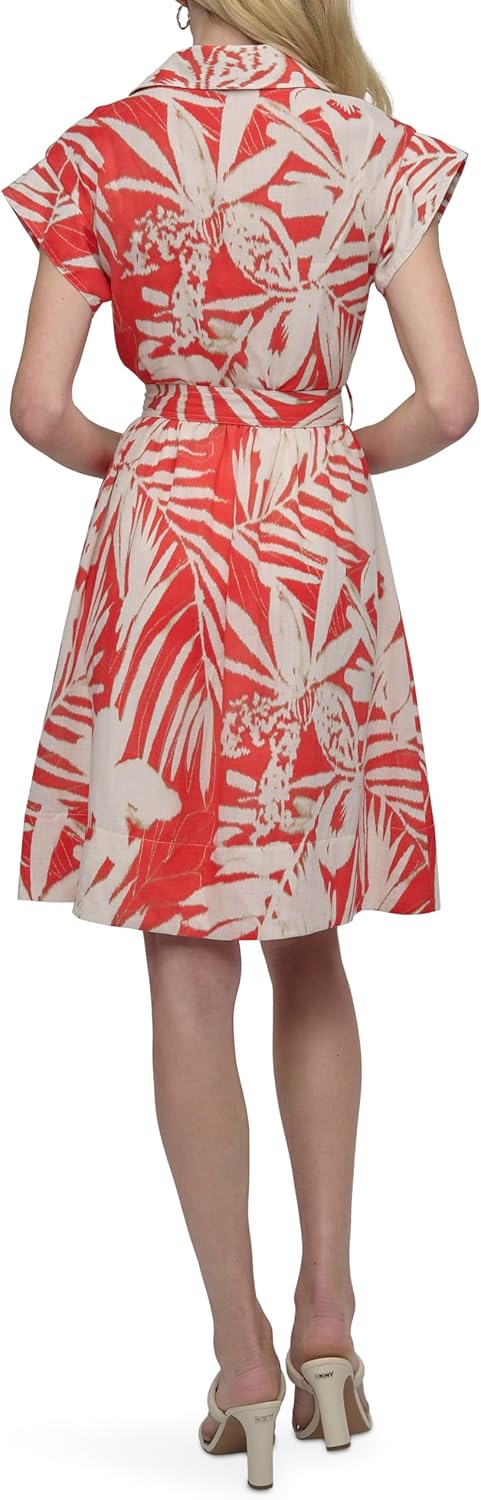 DKNY Women's Short Sleeve Collared Neck Mini Dress with Removable Belt with Grommets - Image 4