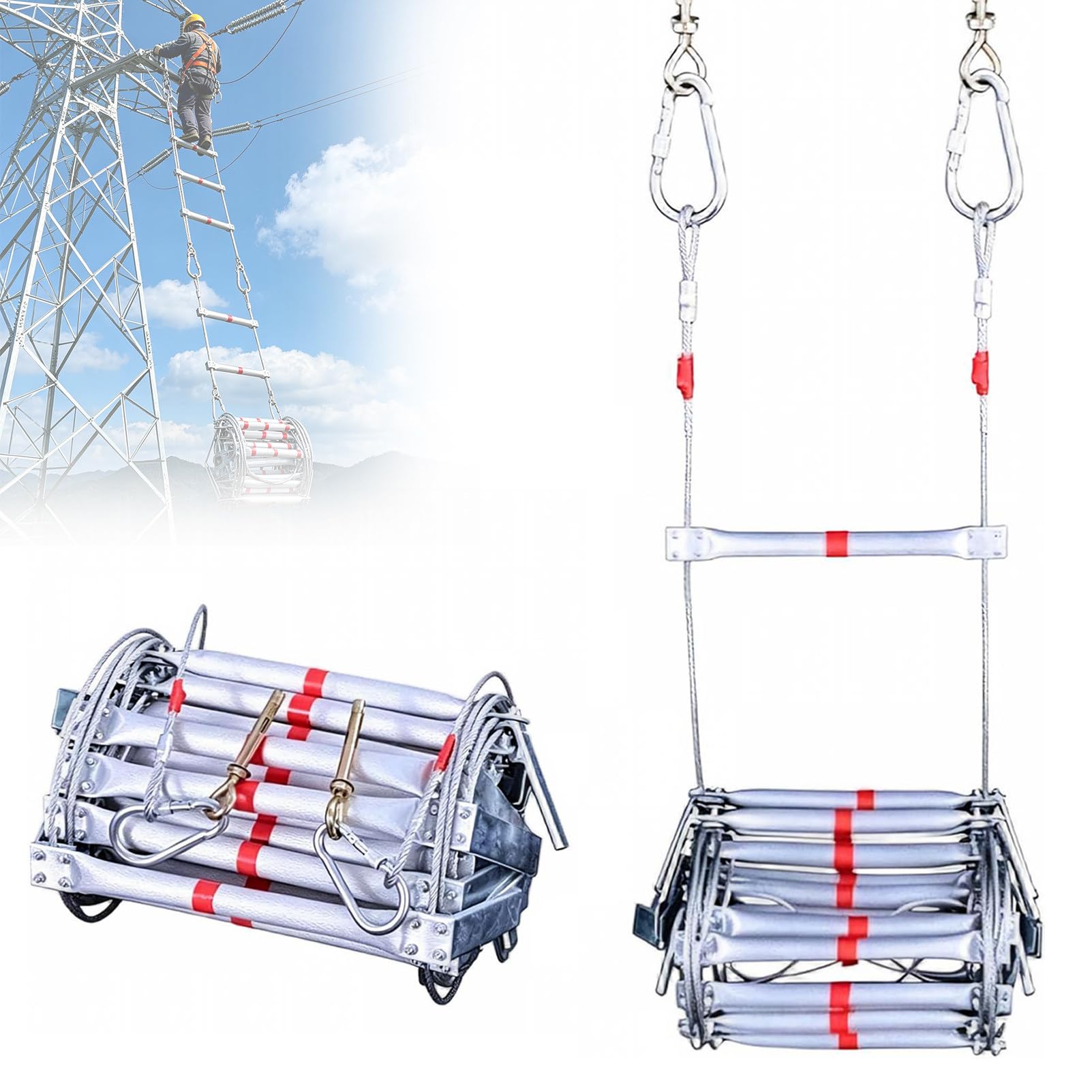 Escalera De Emergencia contra Incendios, Escalera Flexible De Metal con Cables De Acero, Capacidad De 800 Kg, Escalera De Cuerda PortáTil para Emergencias 30m