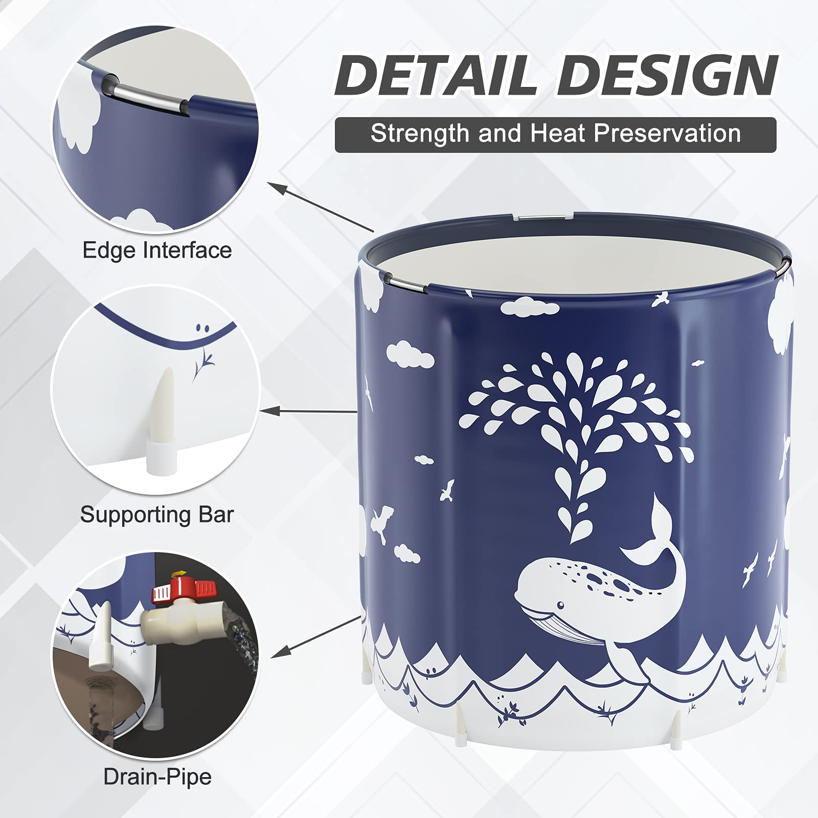 Portable Bathtub for adults,DAILYLIFE Japanese Soaking Bath Tub for