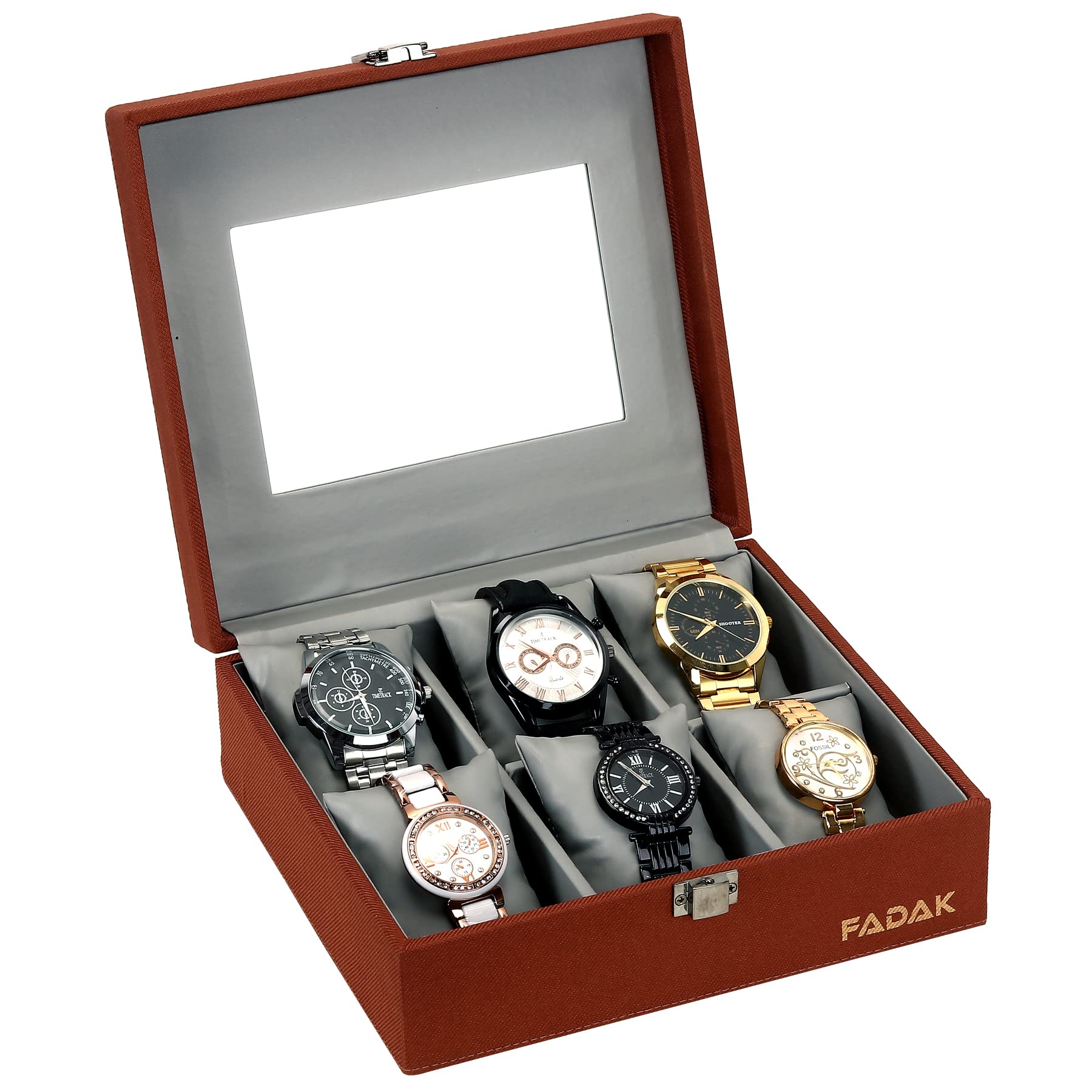 FADAK Present Watch Organizer Watches Storage Case, for Men and Women in 6 Slots of Luxury Watch Box - (BROWN)