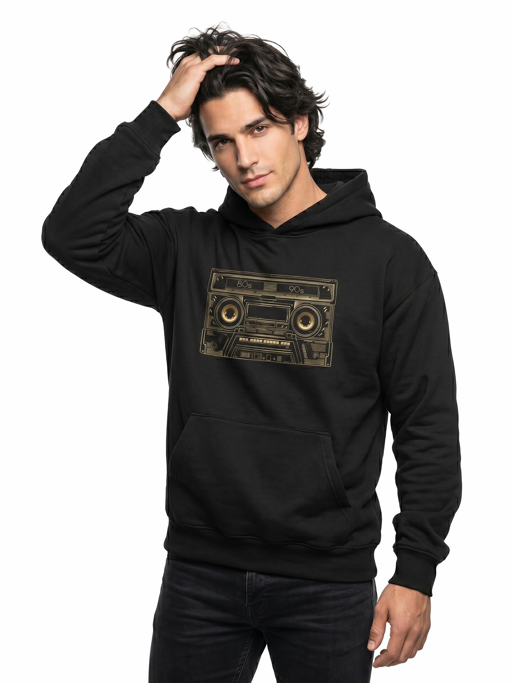 MAKAYA Hoodie da Uomo con Motivo Hip Hop Felpa con Cappuccio con Cassetta Tape Mixtape Pullover Maglione Sweatshirt