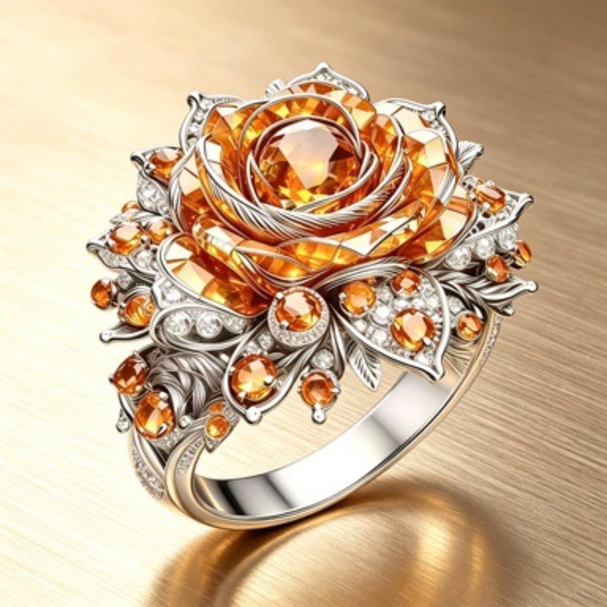 Vintage Lotus Ring for Women – Two-Tone Gold Plated Band with Aqua & Pink Cubic Zirconia, Baroque Palace Statement Jewelry Gift for Her, Birthday & Anniversary Present for Wife, Best Friend or Sister image 2