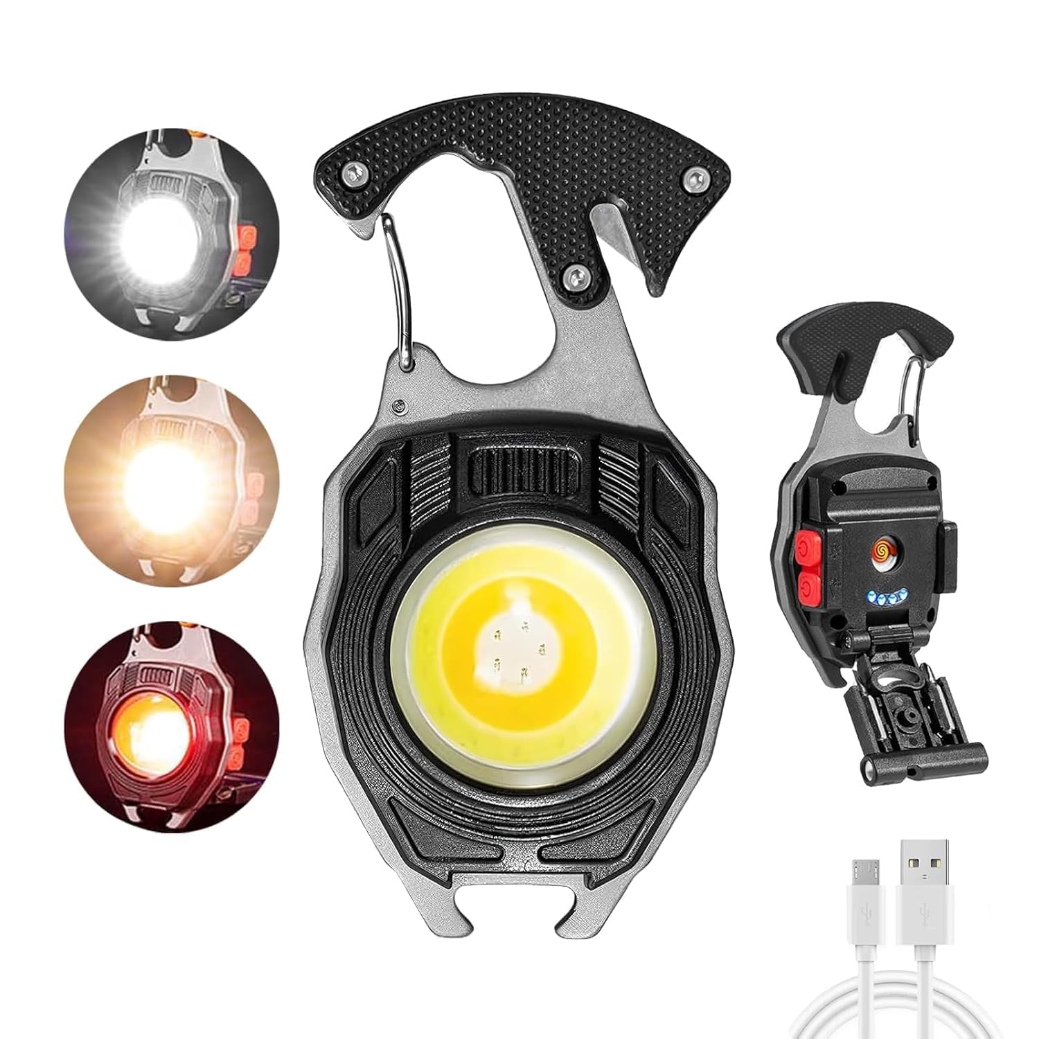 DVIJISHA Keychain LED Flashlights, Rechargeable Flashlights with Lighter, Whistles, Screwdriver, Bottle Opener, Magnet Base 800 Lumens COB Light Mode Portable Emergency Light for Outoor Hiking (Black)-picture-23