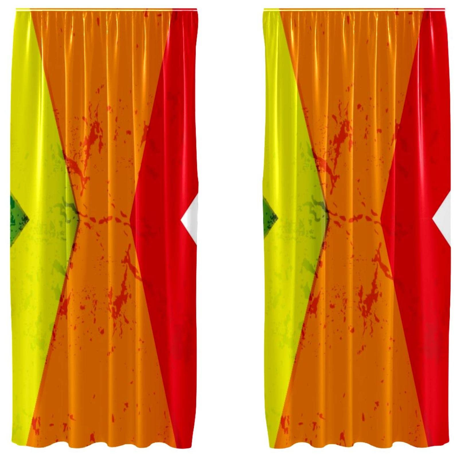 Cortinas de rayas arcoíris para dar vida a un salón oscuro con dos paneles 55x84