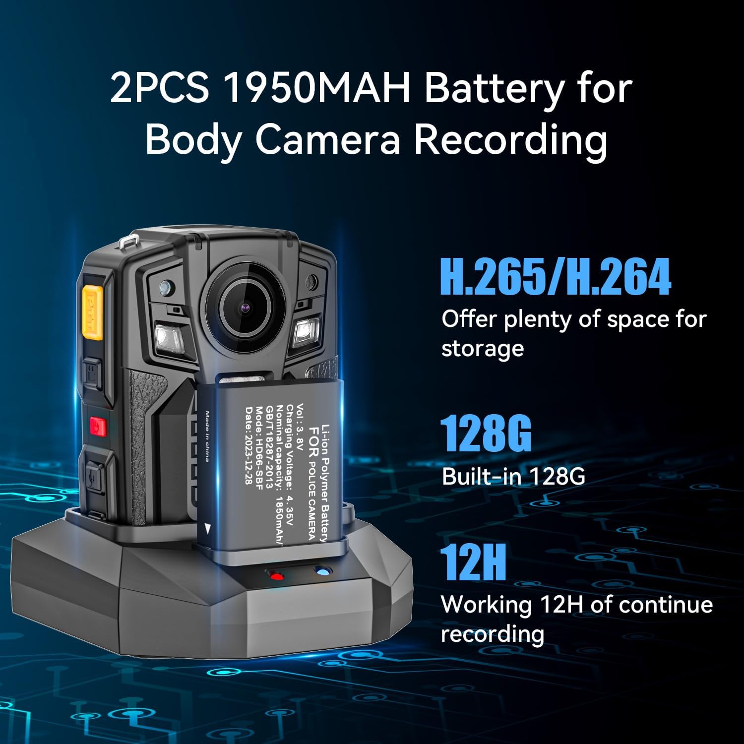 Body Camera with GPS, 4K/2160P Body Cam, 2PCS 1950MAH Batteries, Night Vision & H.265, 128G Police Body Worn Camera for Law Enforcement, Security