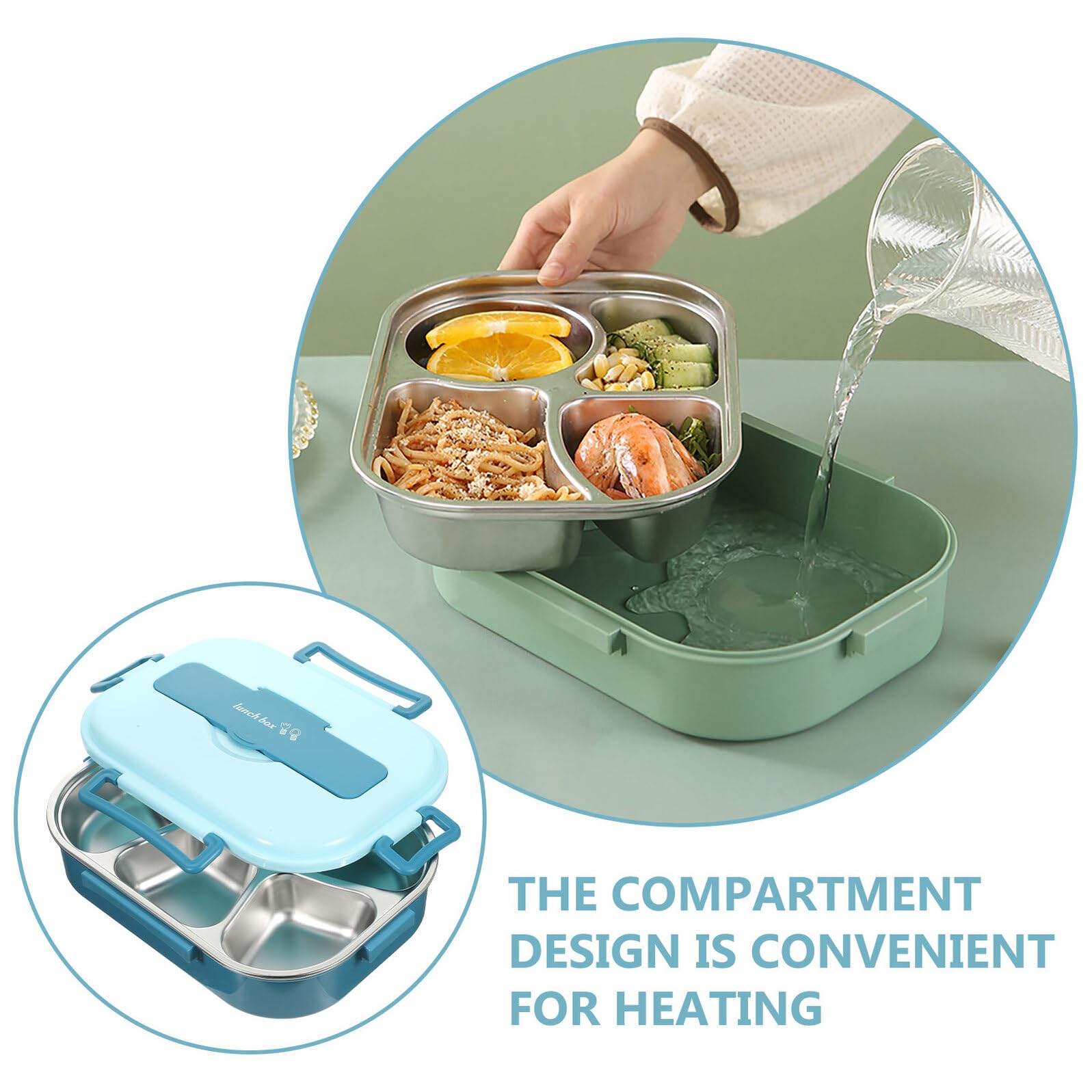 LABRIMP Boîte à Lunch Bento 1300ml 4 Compartiments Acier Inoxydable Bleu