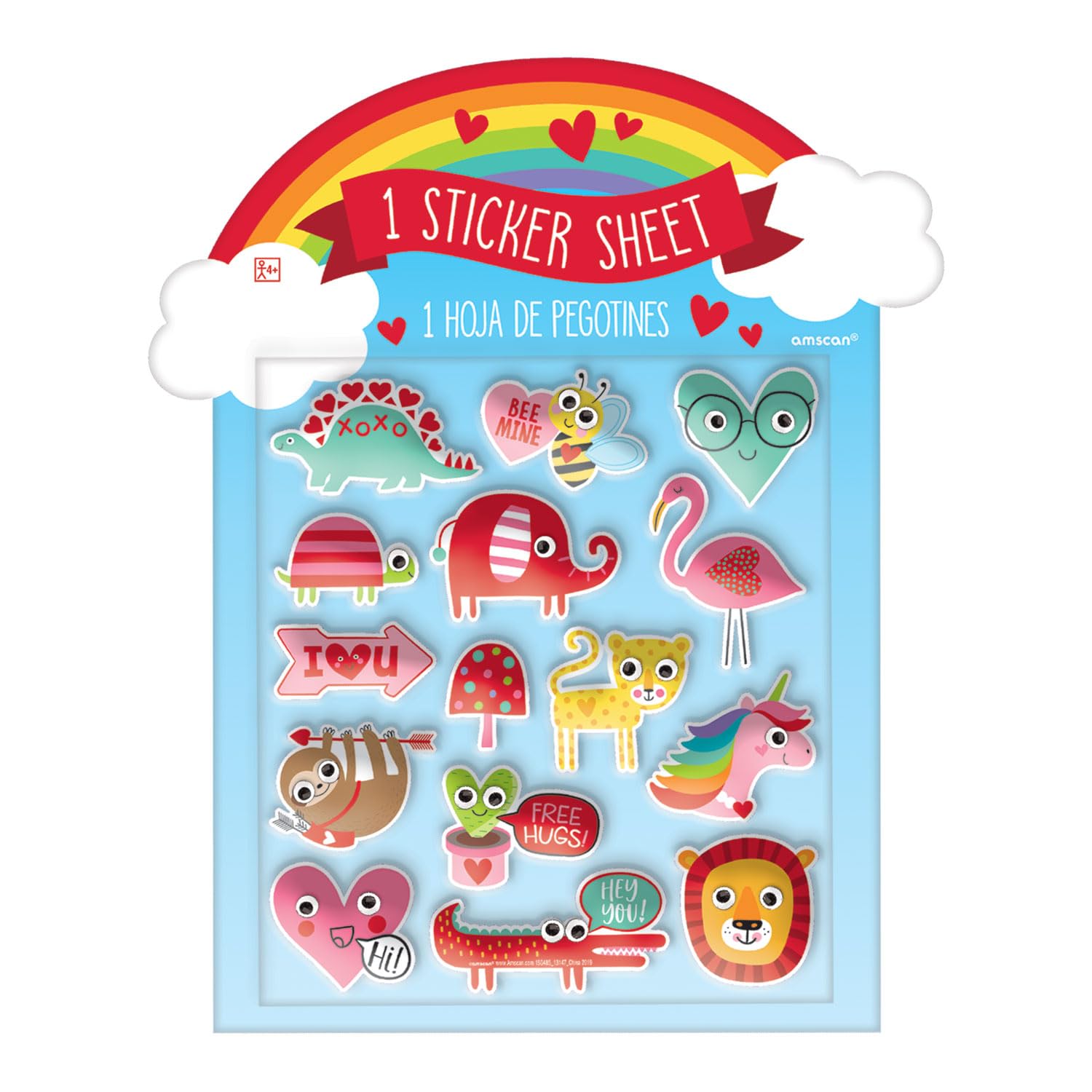 amscan 150485 - Valentine's Day Assorted Puffy Stickers Sheet - 15 Stickers