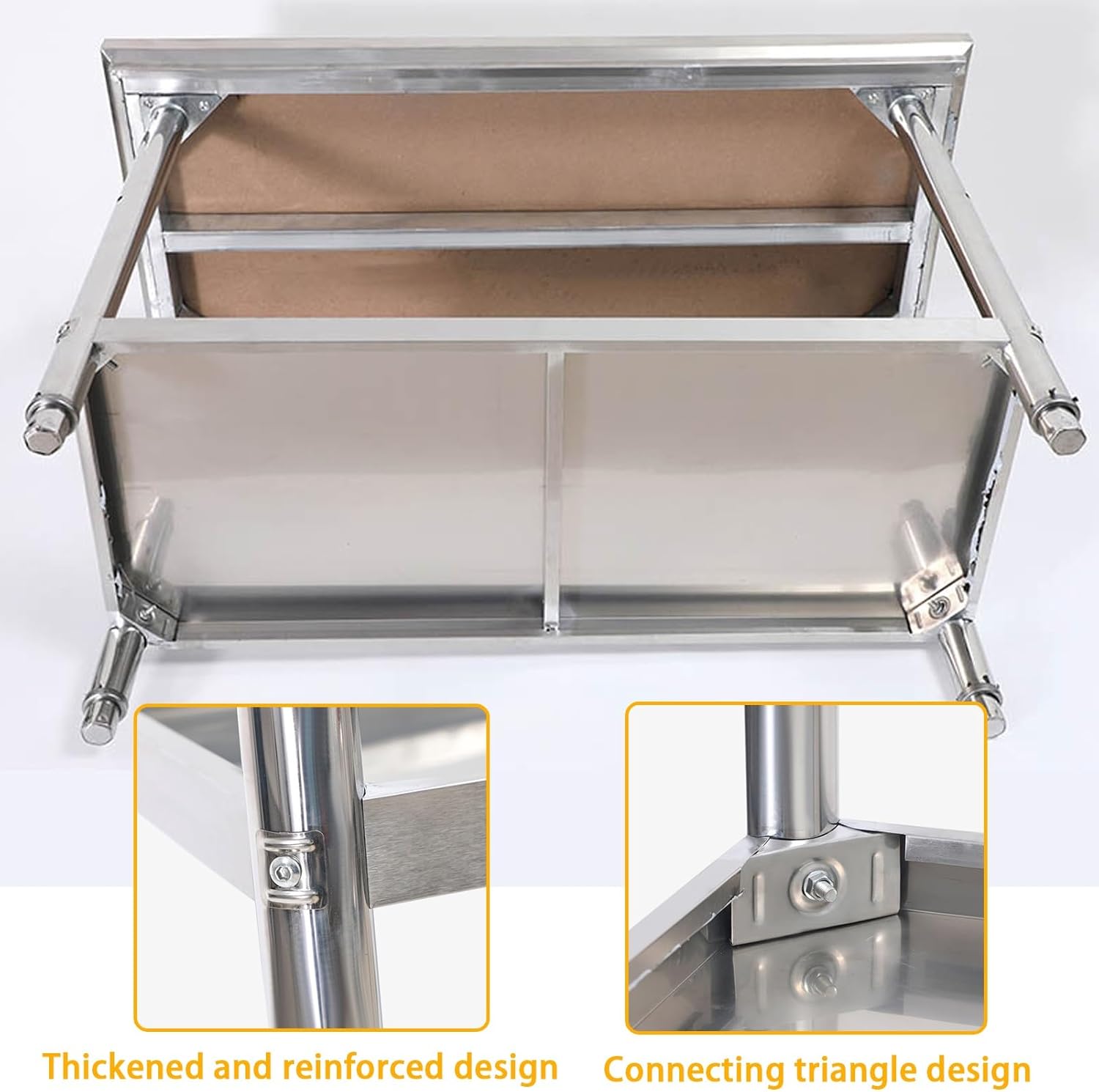 Stainless Steel Prep Table, Food Prep Worktable, Stainless Steel Kitchen Worktop, 3-Sided Backsplash Heavy Duty Workstation, Kitchen Work Table for Restaurant Home Hotel(2Layer,80x50x80cm)