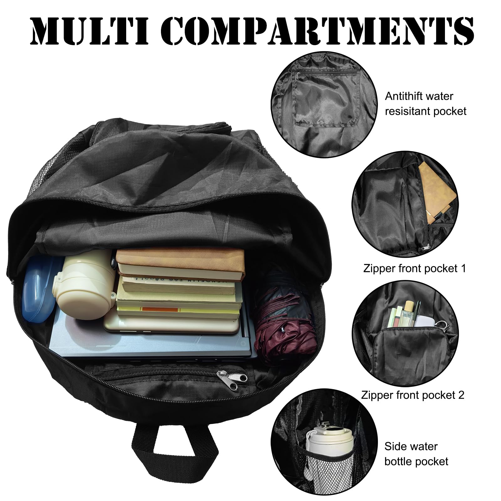 Mochila de senderismo ultraligera de 30 L, mochila plegable de viaje, mochilas pequeñas plegables para mujeres y hombres (negro) 3