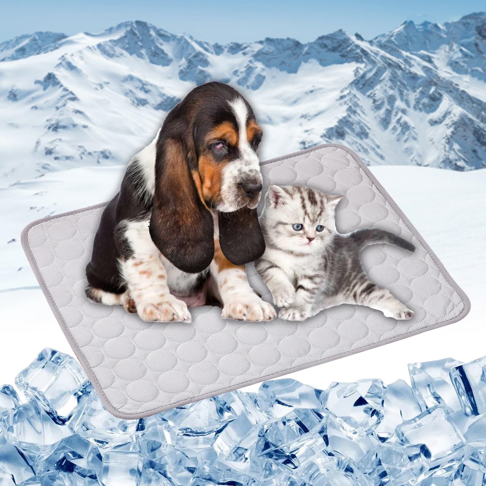 Coussin pour grand chien contre la chaleur LONGCAO tapis soie glacée gris
