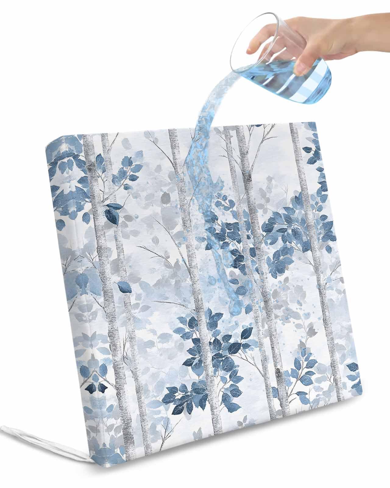 2 Pack Blue Grey Leaves Waterproof Cushion Covers with Ties, Outdoor Patio Chaise Lounge Chair Seat Cushion Slip Covers Replacement(Only Cover) Watercolor Branches Vintage Forest 22