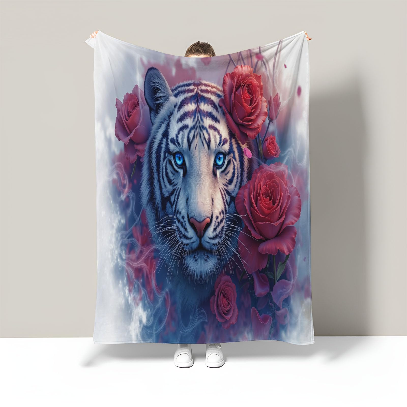 Plaid flanelle tigre coloré rose 240x260cm, parfait pour cocooner sur le canapé et le lit