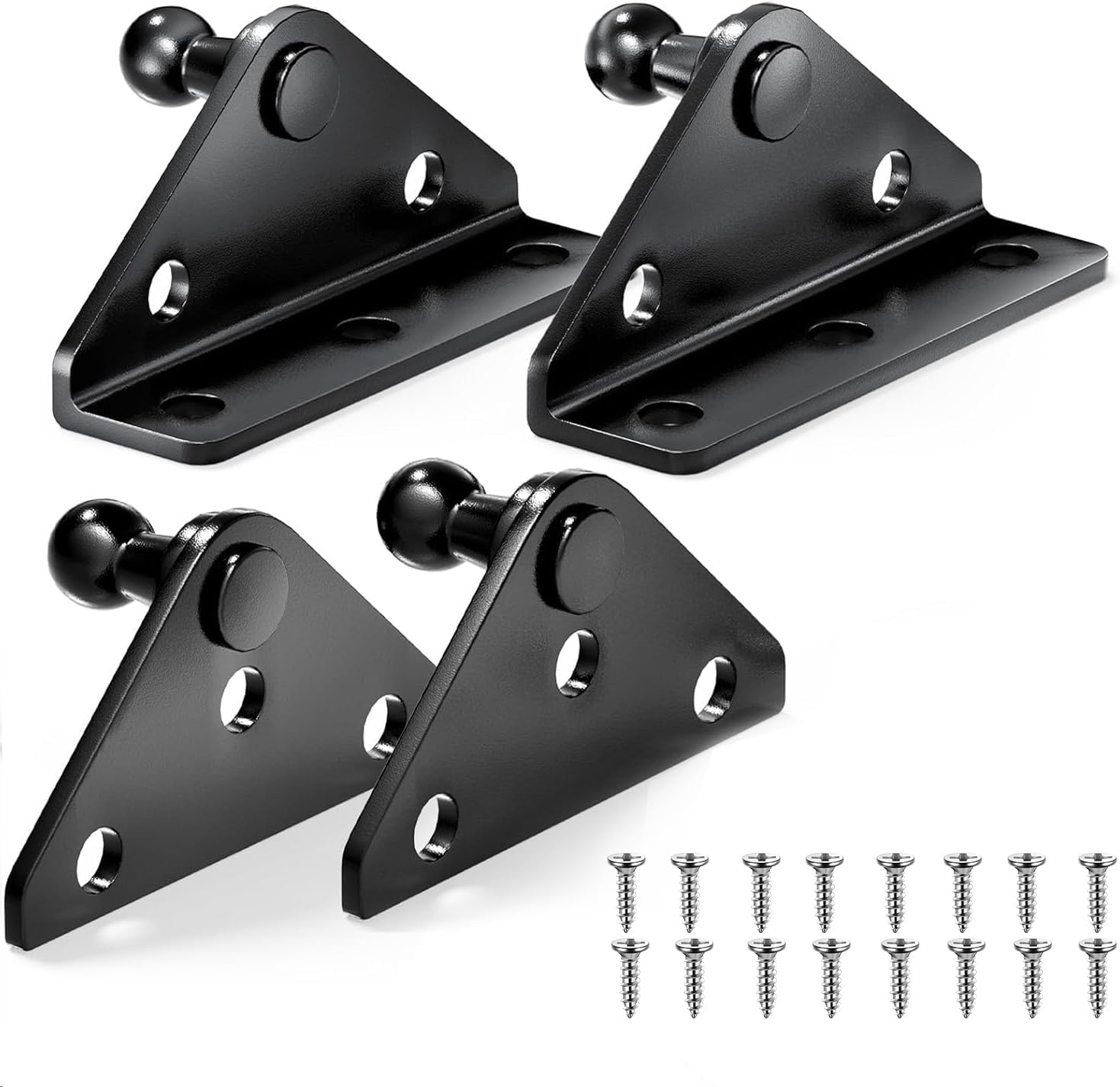 Vepagoo Gas Strut Mounting Brackets, 10mm Ball Stud Mounting Bracket for Lift Support Strut with 2pcs L-Type, 2pcs Flat-Type and 16pcs Screws (Only Fits 10mm Ball Head), Black