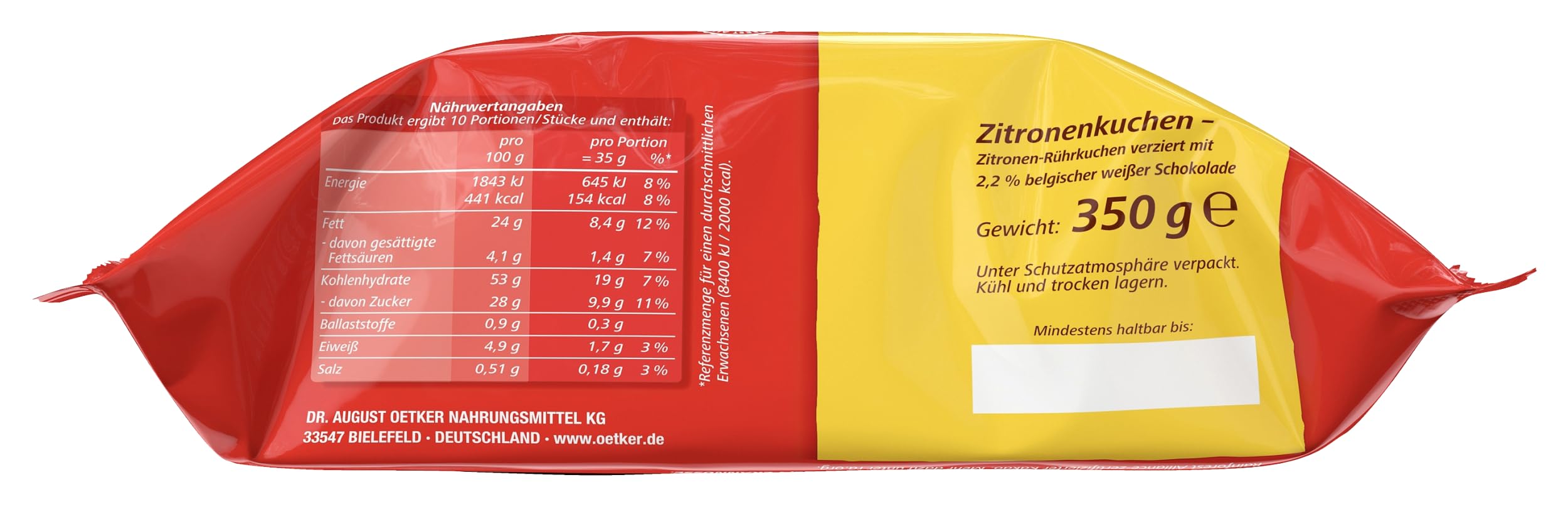 Dr. Oetker fertiger Zitronenkuchen, 4 x 350 g, Rührkuchen mit natürlichem Zitronenaroma, mit feinem Dekorzucker, sofort verzehrfertig, Kuchen für spontane Anlässe, wie selbstgebacken
