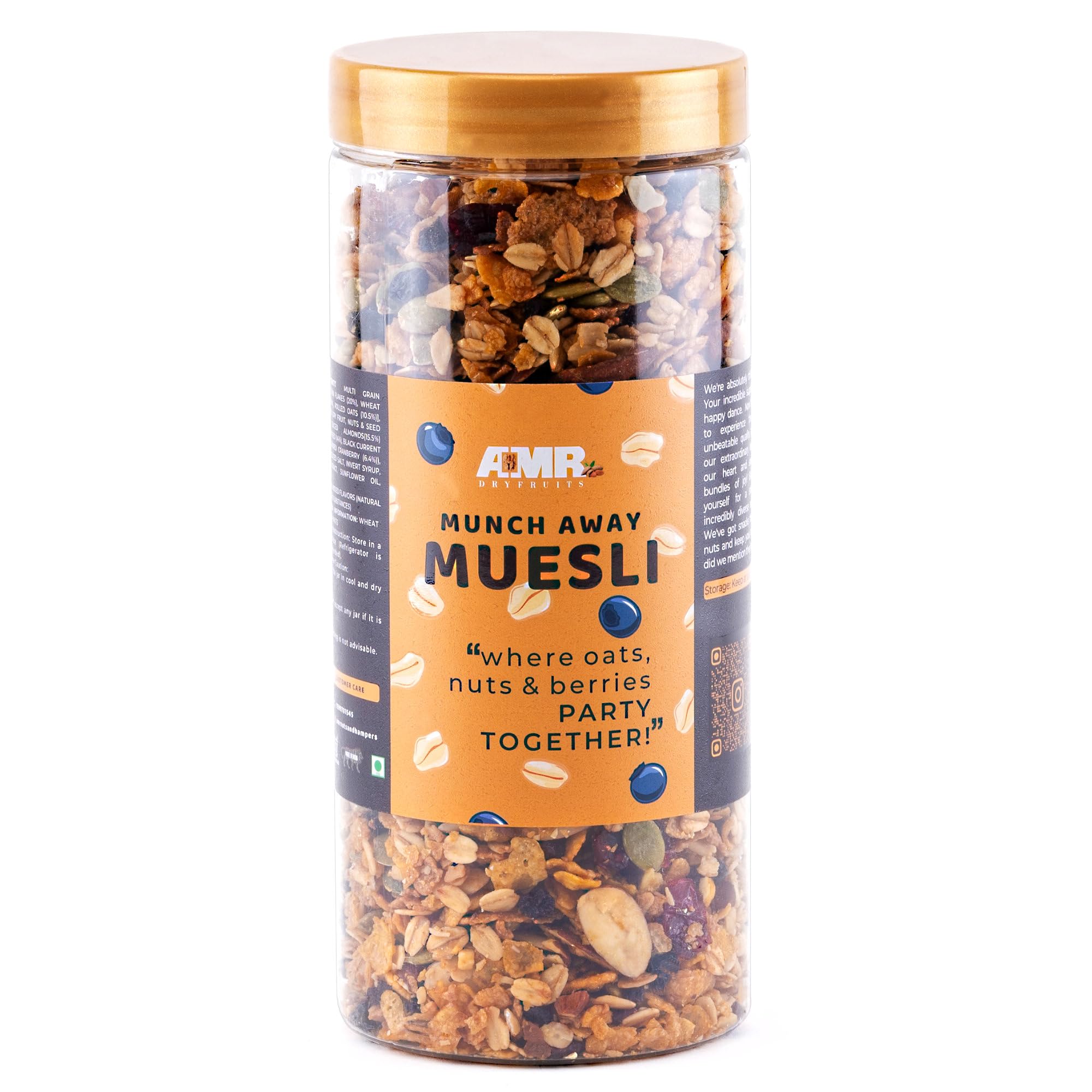 AMR Dryfruits Munch Away Muesli | Honey Roasted Oats, Almonds, Seeds & Berries | Crunchy & Nutritious Healthy Snack | Perfect for Anytime Munching | 500g-image-1