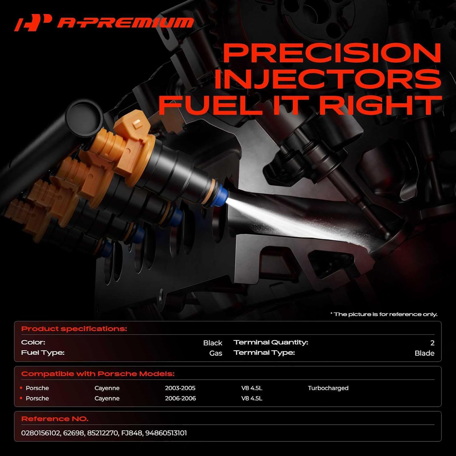 A-Premium Fuel Injectors Compatible with Porsche Cayenne 2003 2004 2005 2006, 4.5L, Replace# 0280156102 8-PC Set