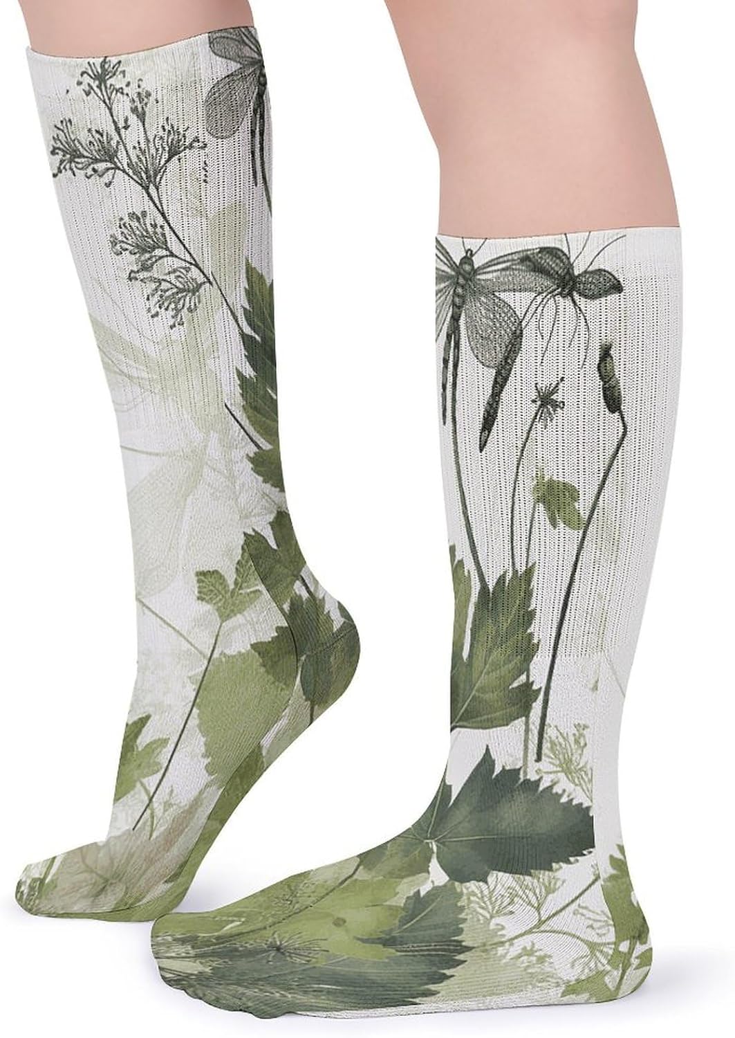Foliage And Herbs with Dragonflies Winged Stocking - Cute Casual Long Athletic,Crew Sock for Men Women,Running Socks Soft Breathable for Gift
