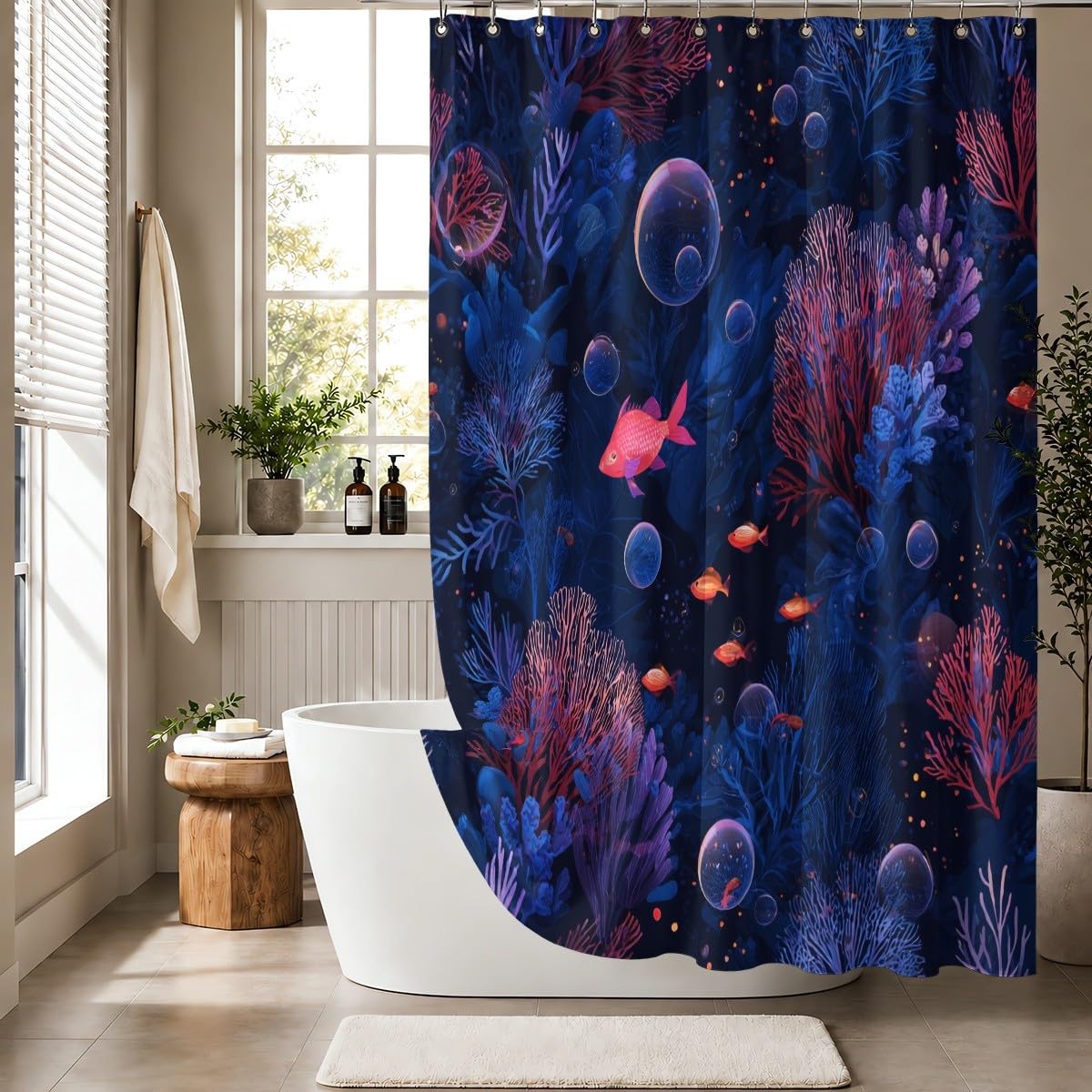 Generico Tenda Doccia 240x200 cm Blu Impermeabile per Vasca da Bagno