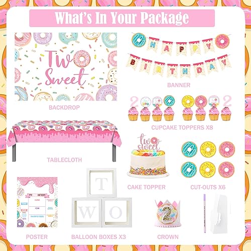 Miniatura 2 de 134 piezas de dos dulces decoraciones de fiesta Fiesec Donut decoración de fiesta de segundo cumpleaños, incluye globos de látex y papel de