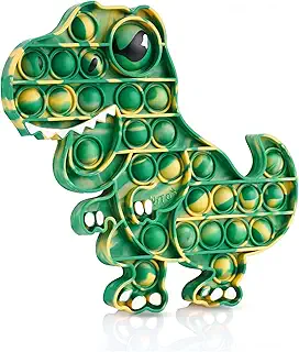 NiToy Push Pop Bubble Fidget Sensorial Juguete Grande de Silicona T-Rex Dinosaurio con Ojo Impreso, Reductor de Estrés Alivio de la Ansiedad Bubble Popper Board Fidget Squeeze Juguete para niños y adultos (Tie-Dye Verde/Amarillo)