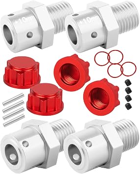 RC 10MM Extended Wheel Hub Drive w/Anti-dust Cap Nuts Upgrades Part for 1/7 BigRock Fireteam Limitless 6S,1/8 Kraton Outcast Notorious Talion 6S,Alloy Aluminium Wheel Hub,Silver w/Red