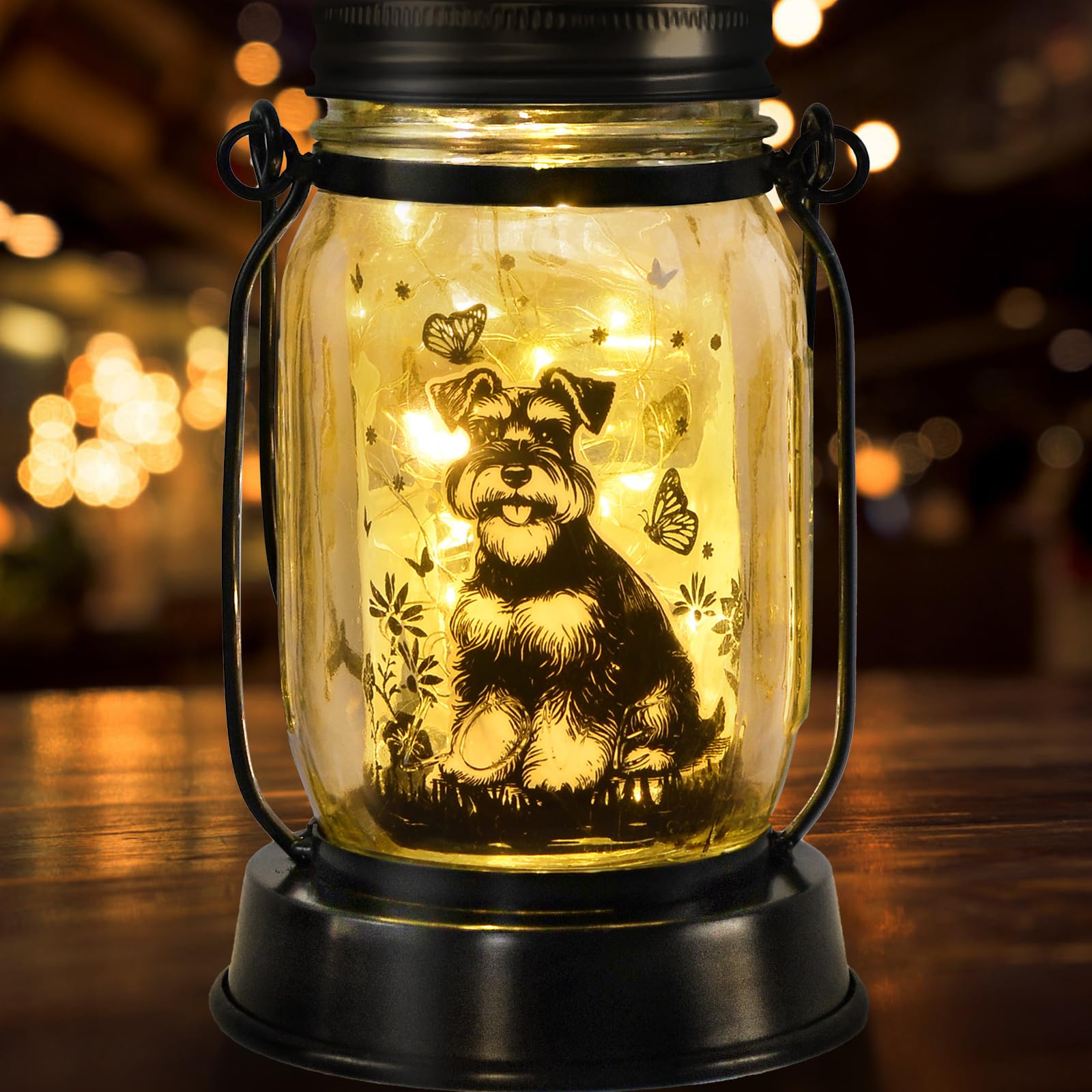 kyoryuger Schnauzer Gifts for Women/Men Schnauzer Solar Lanterns Dog Mom Birthday Dog Lovers Lantern Pet Loss Pet Memorial Lights Solar Garden Decoration for Yard, Patio,Backyard,Porch Torches