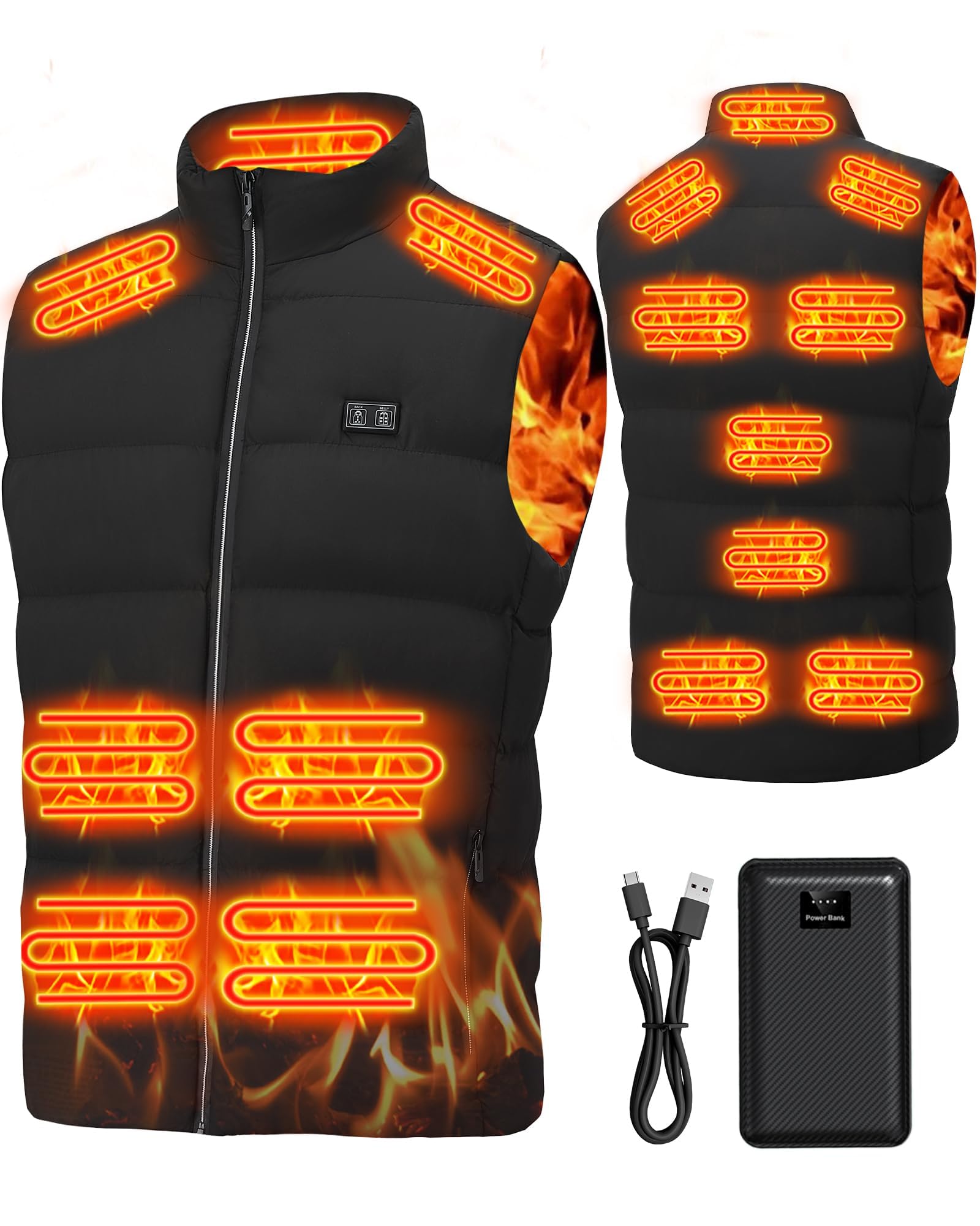 Gilet elettrico riscaldato da uomo: USB 3 livelli di temperatura, gilet riscaldante con batteria da 7,4 V 16000 mAh, 15 zone di riscaldamento, giacca invernale leggera riscaldata per escursioni