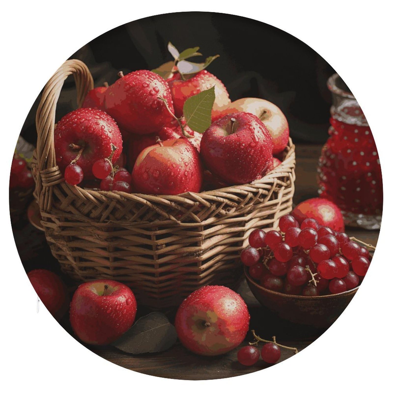 FekiLoot Red Fruit in A Basket Circle Cushion Memory Foam Chair Pad Soft Warm Floor Cushions Reversible Seat Cushion Pads with Zipper for Indoor Outdoor Kitchen Dining Office