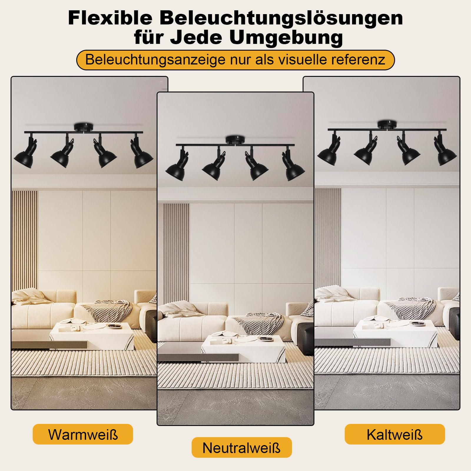 Deckenlampe 4 Flammig Schwenkbar E27 Deckenleuchte Wohnzimmer | Industrial, Schwarz-weiß, Deckenstrahler mit Verstellbaren, Vintage Metall, Wandlampe Innen, Ohne Leuchtmittel