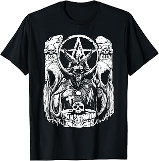 Satanic Devil with Skull Occult 666 Goat Pentagram Baphomet T-Shirt