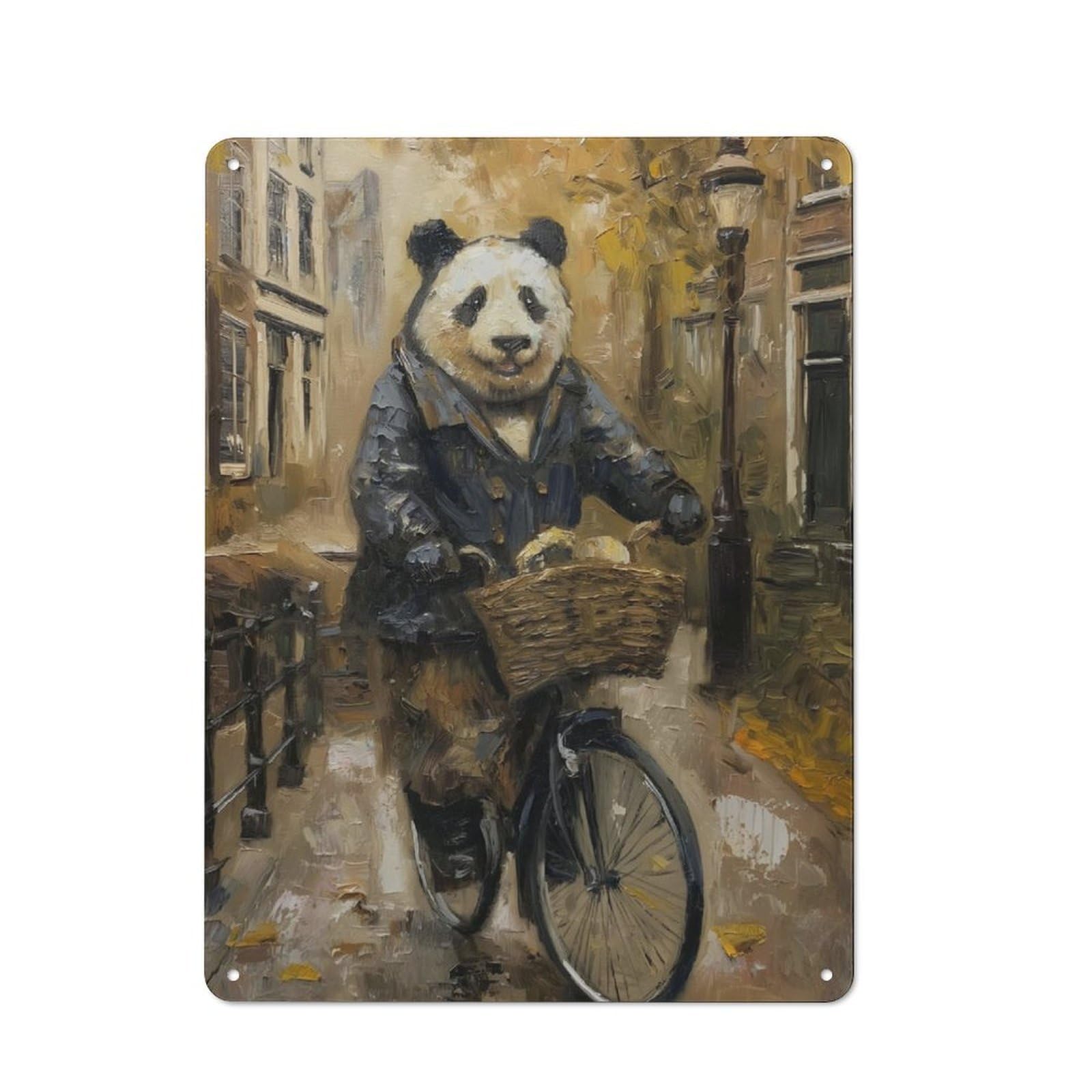 Junmoney Panda Amsterdam Bicycle Decorative Metal Plaque With Design 40X30cm, Casual Utility Space Decor For Patio Bar, Workshop, Shed Or Kitchen