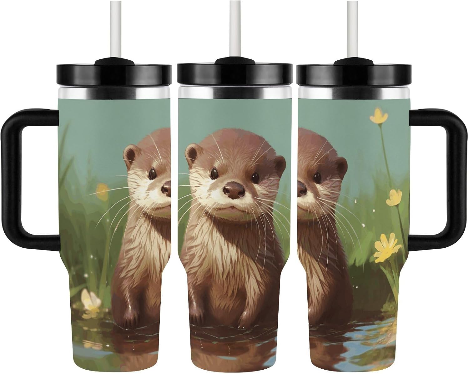 Stainless Steel 40oz Tumbler Travel Mugs, Cute Otter image 3