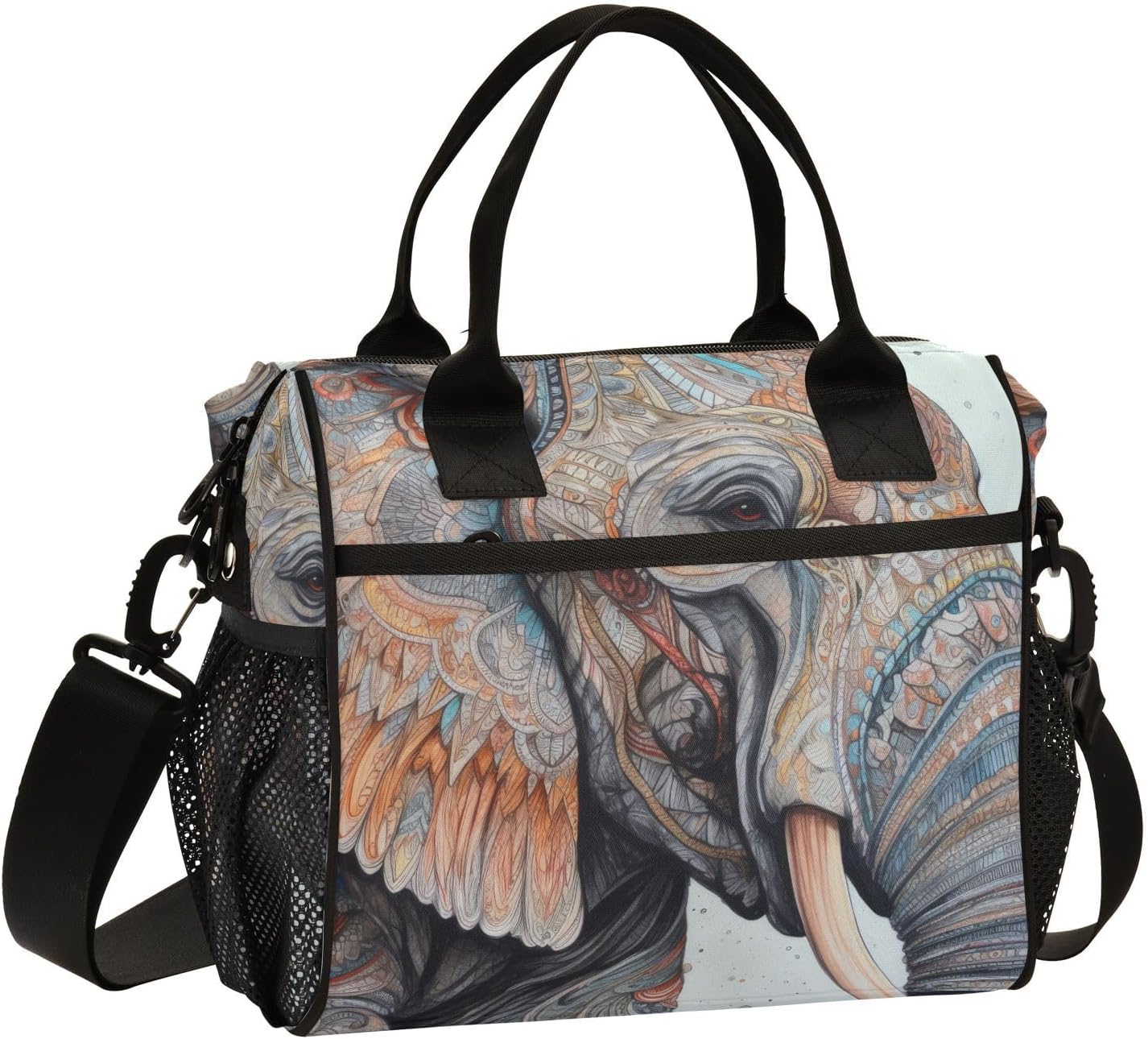 Totem Elephant Print Insulated Lunch Bag for Women Men Spacious Interior Leakproof Thermal Lunch Box Cooler Bag for Office, Outdoor, Travel Medium