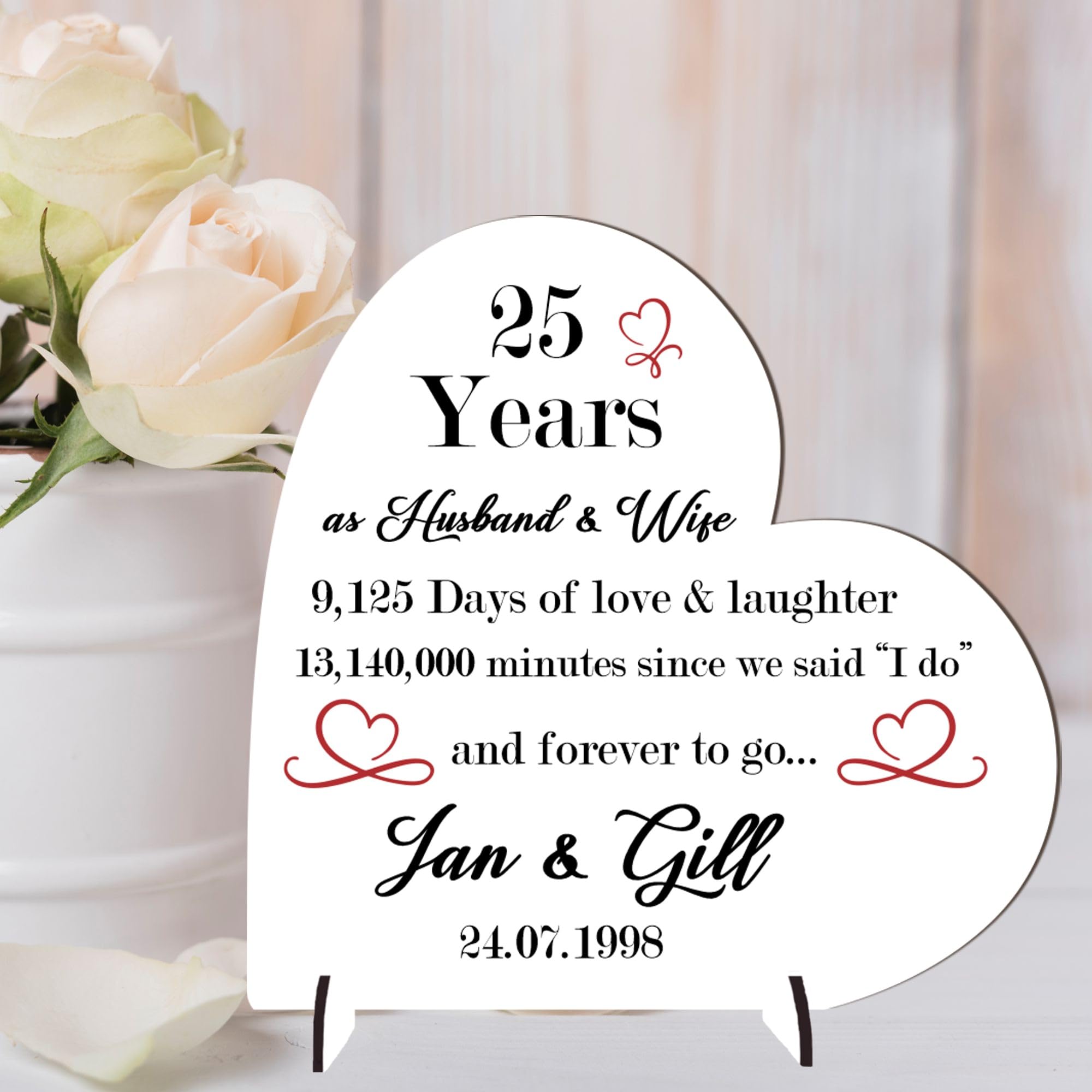 Personalised Anniversary Heart Plaque - Custom Years of Love and Laughter | Handmade Wedding Anniversary (Mdf Wood Indoor Use Only, Large 18.5cm x 19cm)