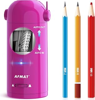 AFMAT PSX5 Electric Pencil Sharpener Pink - Fully Automatic Rechargeable for 7-11.5mm Colored Jumbo Pencils, Hands-Free Classroom Home Office