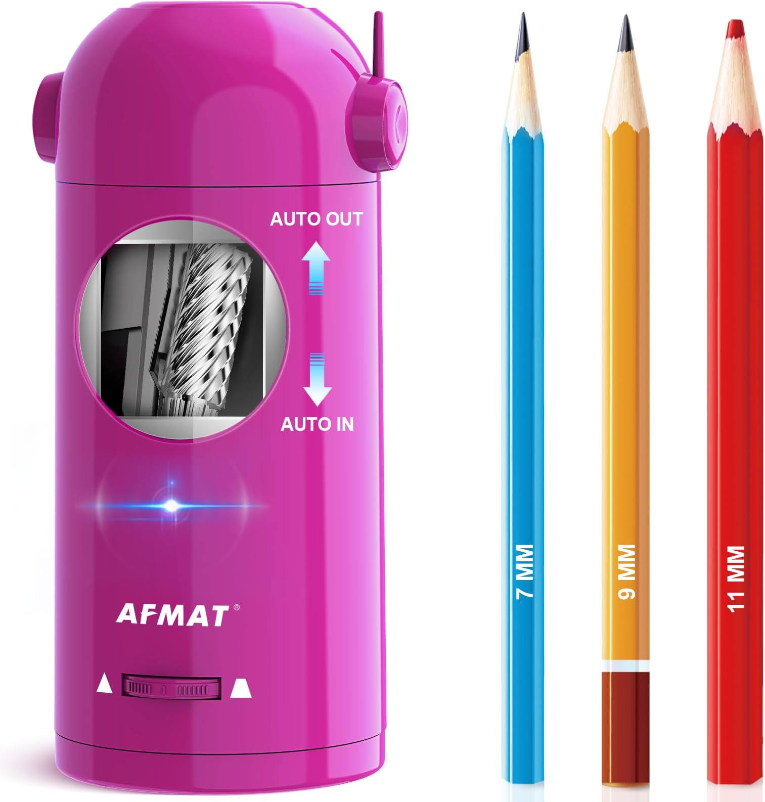 - AFMAT Electric Pencil Sharpener, Fully Automatic Pencil Sharpener for Classroom, 7-11.5mm Colored/Jumbo Pencils, Auto in & Out, Rechargeable Hands-Free Sharpener for Home Office PSX5, Pink