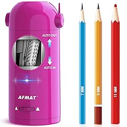 AFMAT Electric Pencil Sharpener for Colored Pencils, Fully Automatic Robot Pencil Sharpener, Auto in & Out, Rechargeable Hands-Free for 7-11.5mm Jumbo Pencils, Home, Classroom