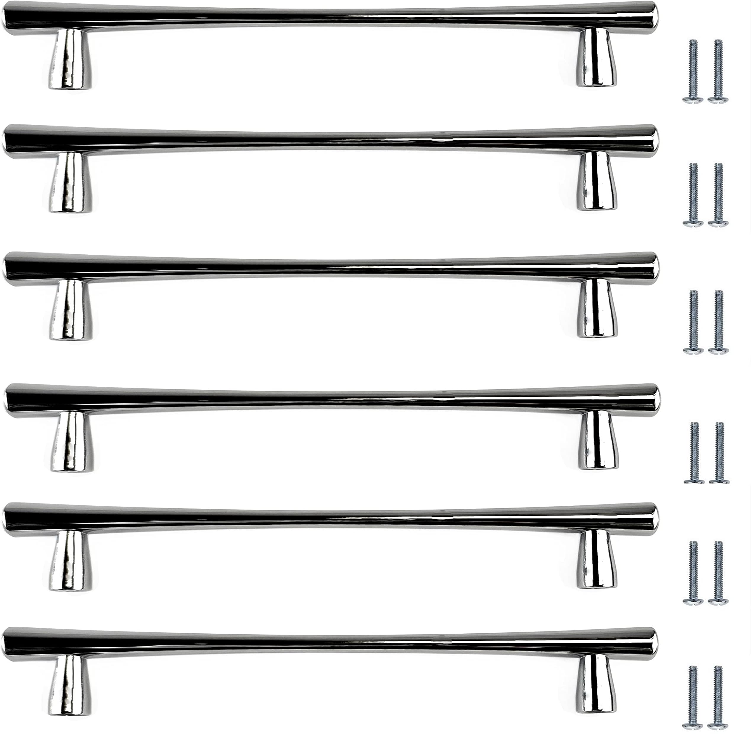 French Furniture Fittings Set of 6 Fluted T Bar Kitchen Cupboard Door Handles & Drawer Handles by FFF. Polished Chrome Handles for Kitchen cupboards and Drawers. (192mm Between fixings)