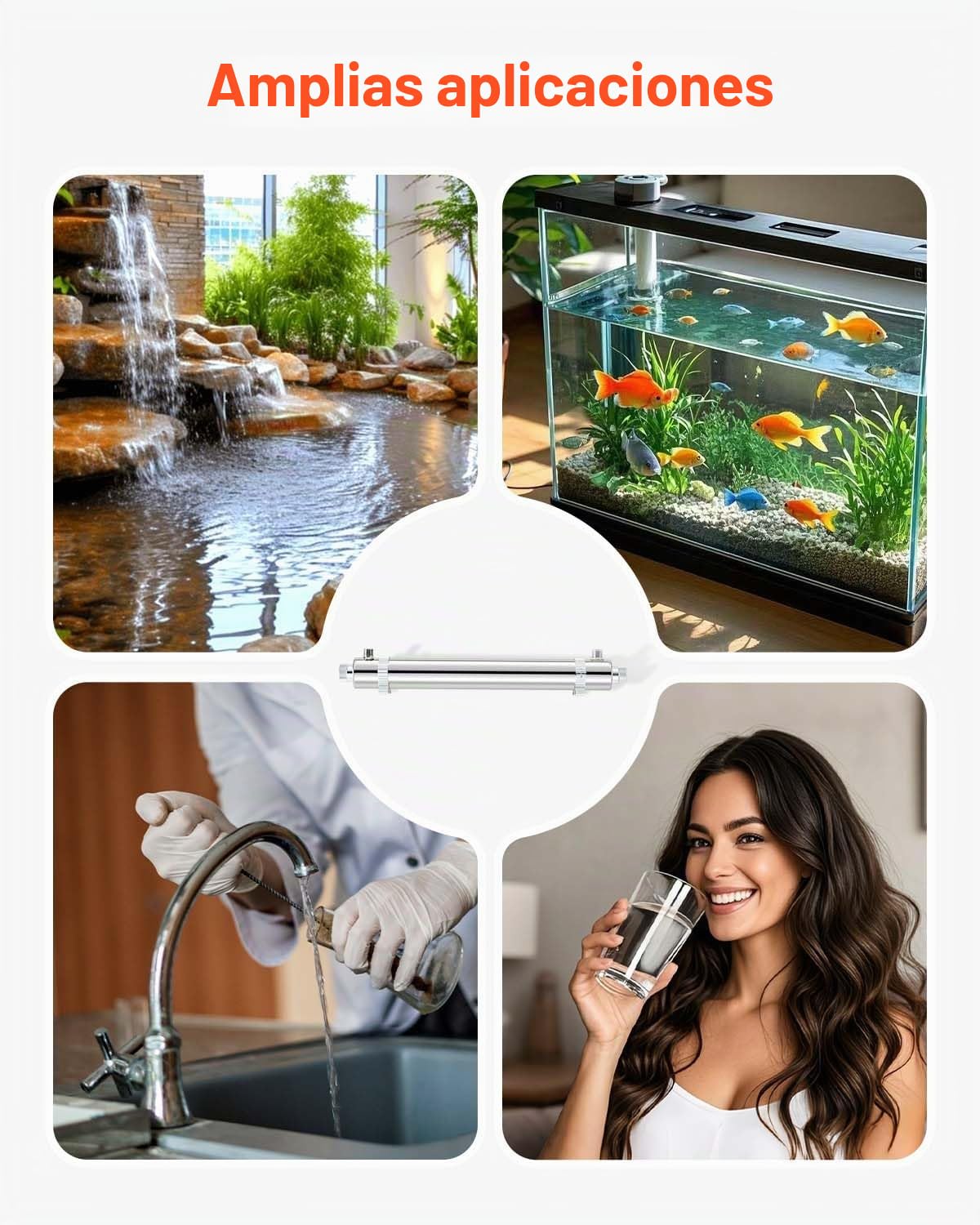 VEVOR 25 W Purificador de Agua Ultravioleta, 6 GPM, Filtro Purificador de Agua Ultravioleta Versátil para Toda la Casa con Carcasa de Acero Inoxidable, Funda de Cuarzo Apto para Ducha, Bebida